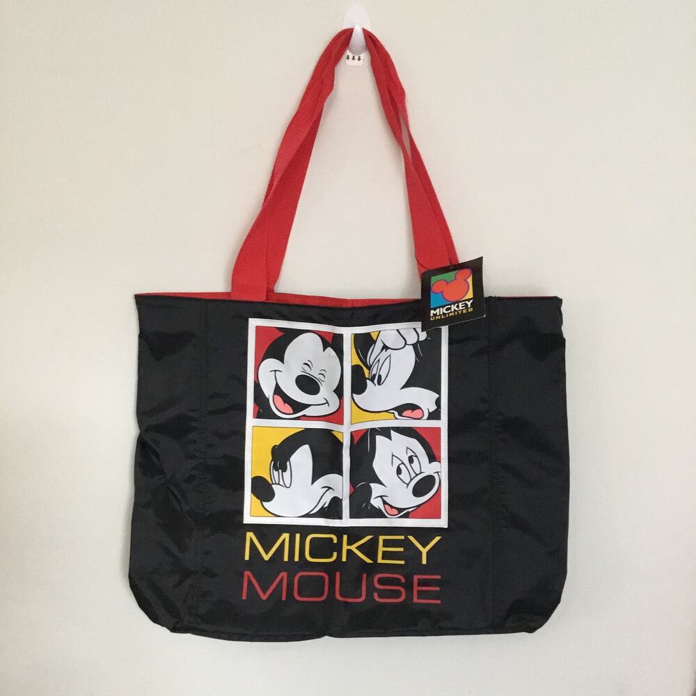 Mickey Mouse Tote Bag Vintage 90s Unlimited Nylon Canvas Black Waterproof